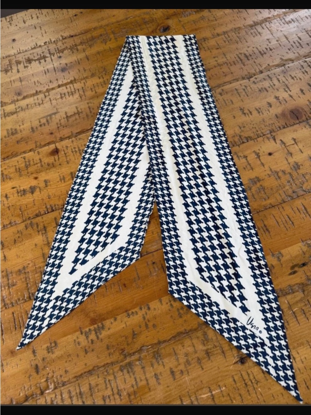 Vintage Vera Neumann Long Skinny Scarf Navy Ivory Houndstooth